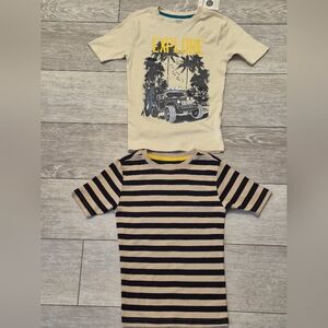 Lot Of 2 New 100% Cotton Kids Beige and Black Striped Pajamas Shirts ONLY!.